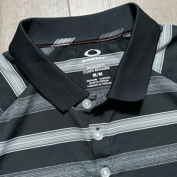 MINT Oakley Men’s M Hydrolix Performance Black White Striped Casual Polo Shirt - Picture 3 of 5